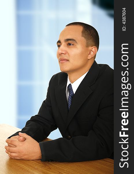 Business man listening to lecture for meeting or seminar in contemporary office environment. Business man listening to lecture for meeting or seminar in contemporary office environment