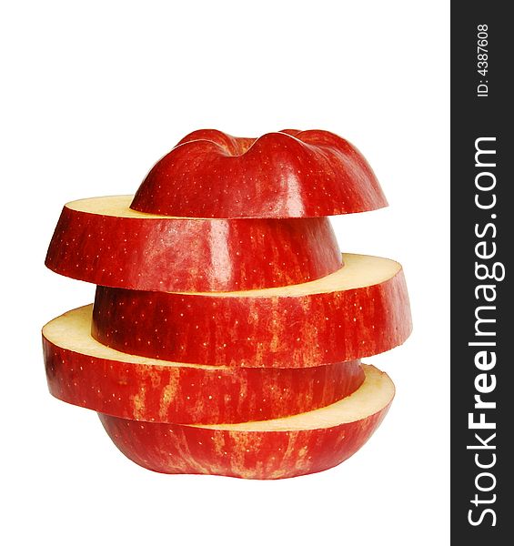 Cut red apple on a white background