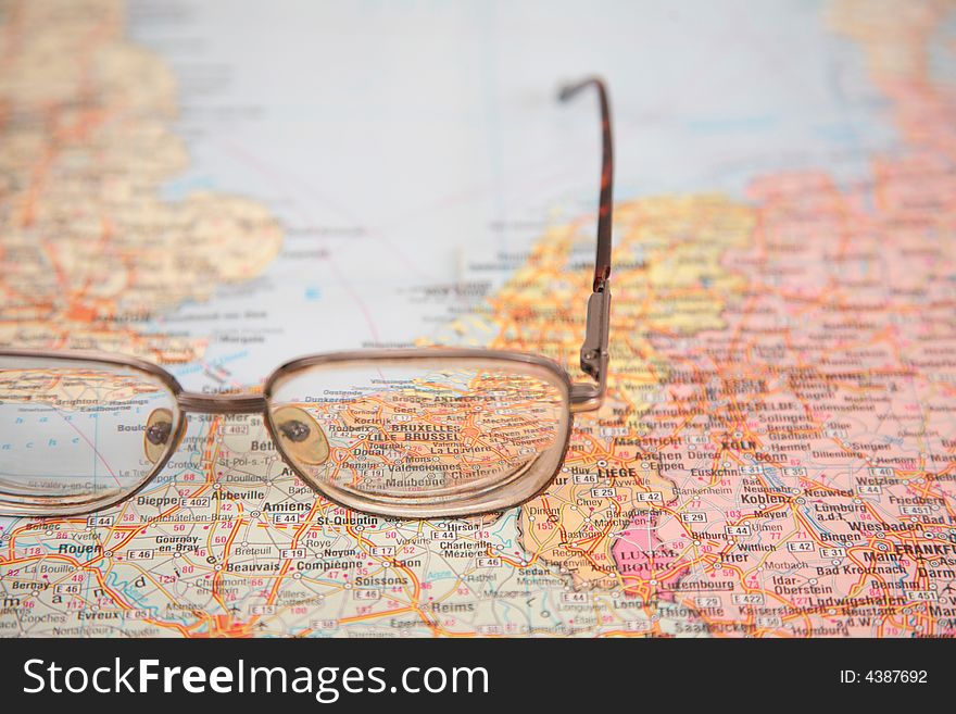 Glasses on map