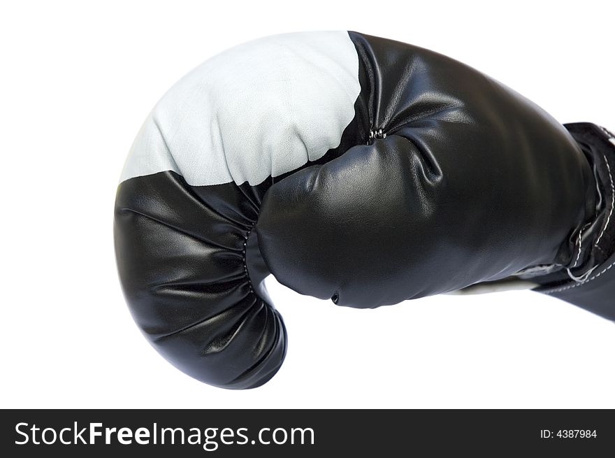 Red boxing glove ready to punch isolated over white. Red boxing glove ready to punch isolated over white