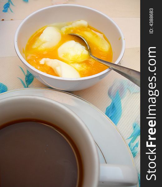 Healthy high protein breakfast, Coffee and Kampung eggs