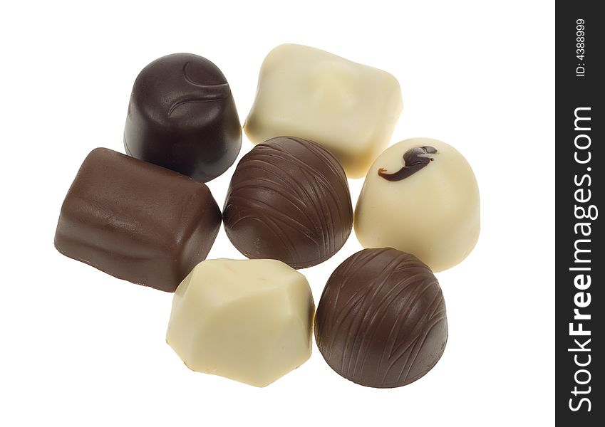 Lots of belgian pralines isolated on a white background