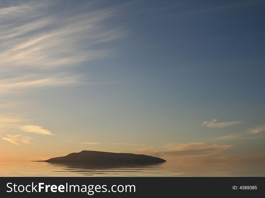 Sunset over an island in the middle of the sea. Sunset over an island in the middle of the sea