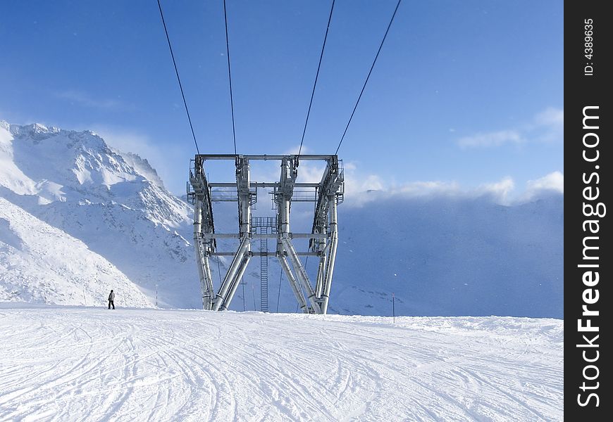 Lone Skier In Val Thorens Resort France