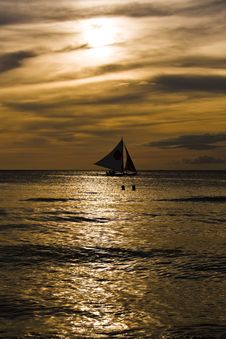 Swimming And Sailing At Sunset Stock Photography