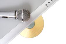 Modern Dvd Player With Microphone And Disk Stock Photo