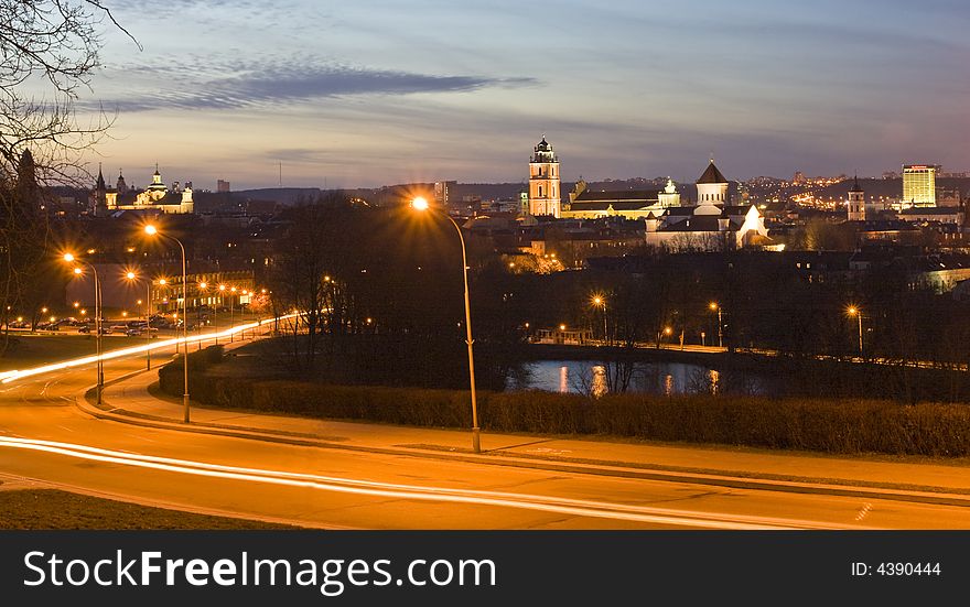 Night view overlooking the Vilnius town. Night view overlooking the Vilnius town