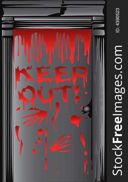 Creepy door with bloody hands and keep out -eps file available