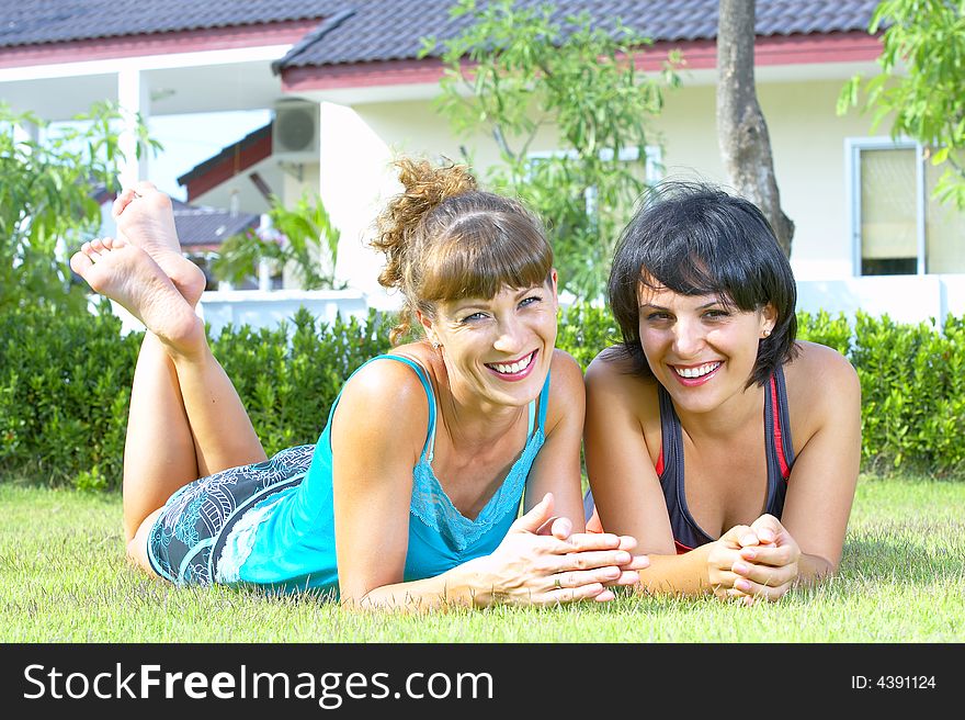 Portrait of two young woman  having fun in summer environment. Portrait of two young woman  having fun in summer environment