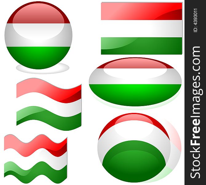 Hungary Set - flags collection with glass effect as vectors