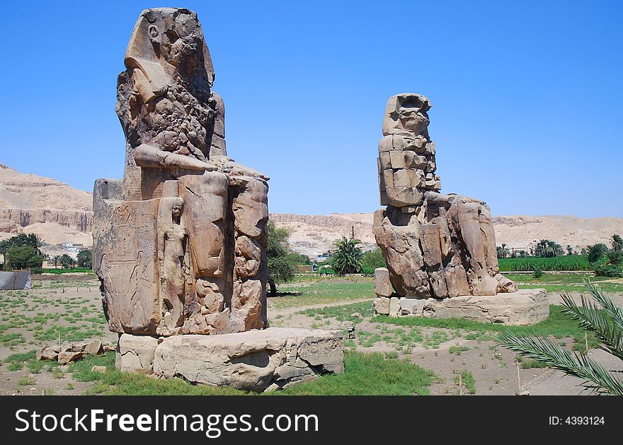 View of the Colossi of Memnon in Egypt