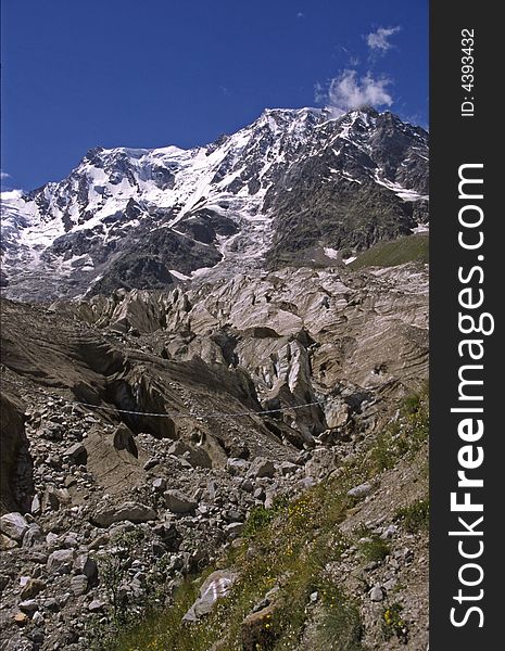 View on river below gletcher in italy, summertime. View on river below gletcher in italy, summertime