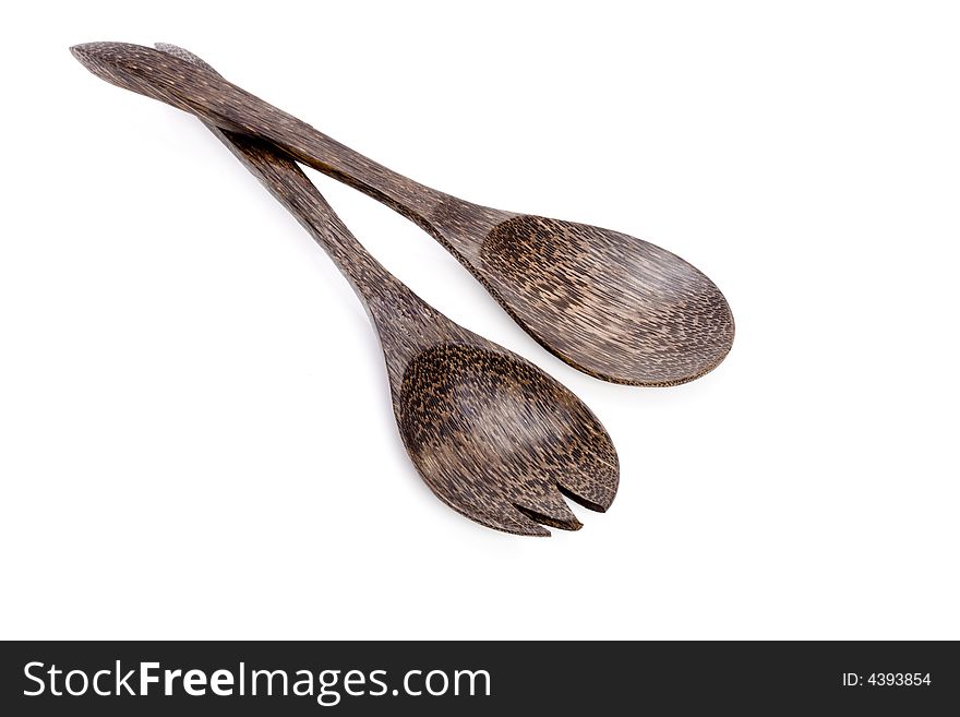 Spoon and fork isolated on white