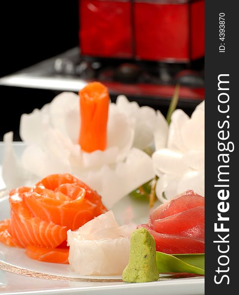 Beautiful decrative sashimi made in the shape of flowers. Beautiful decrative sashimi made in the shape of flowers