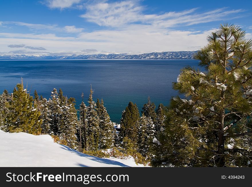 Lake in winter, high in the mountains