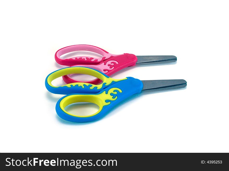 Set of childrens scissors against white background