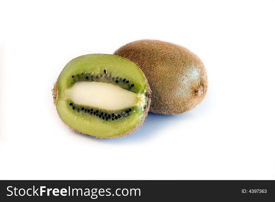 Kiwi fruit cut and whole on white background isolated. Kiwi fruit cut and whole on white background isolated