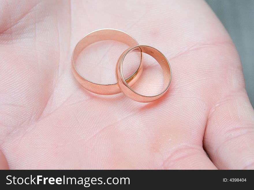 Gold wedding rings on palm