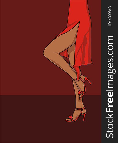 Legs Of Woman In A Red Dress
