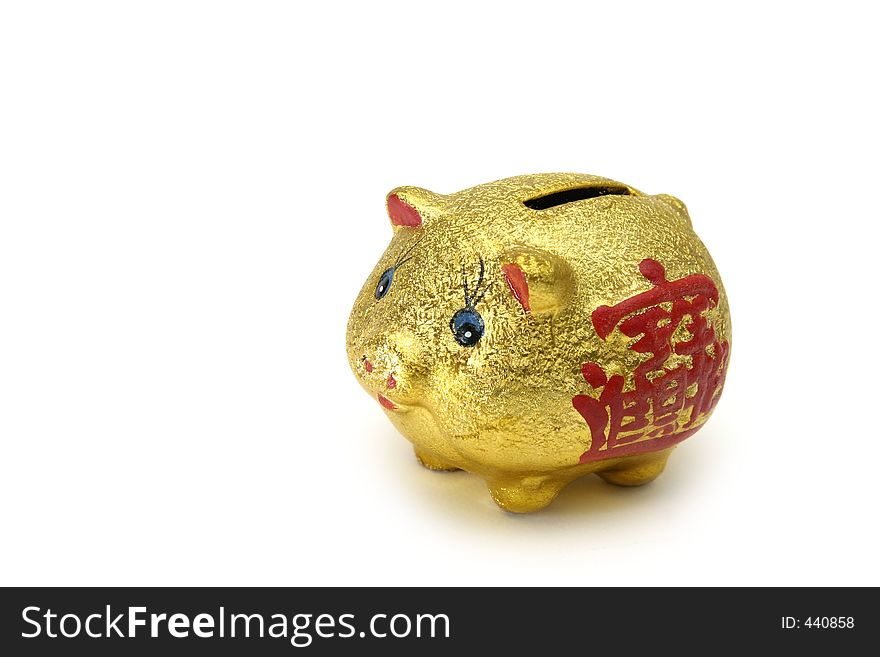 Golden piggy-bank with Chinese prosperity symbol. Golden piggy-bank with Chinese prosperity symbol.