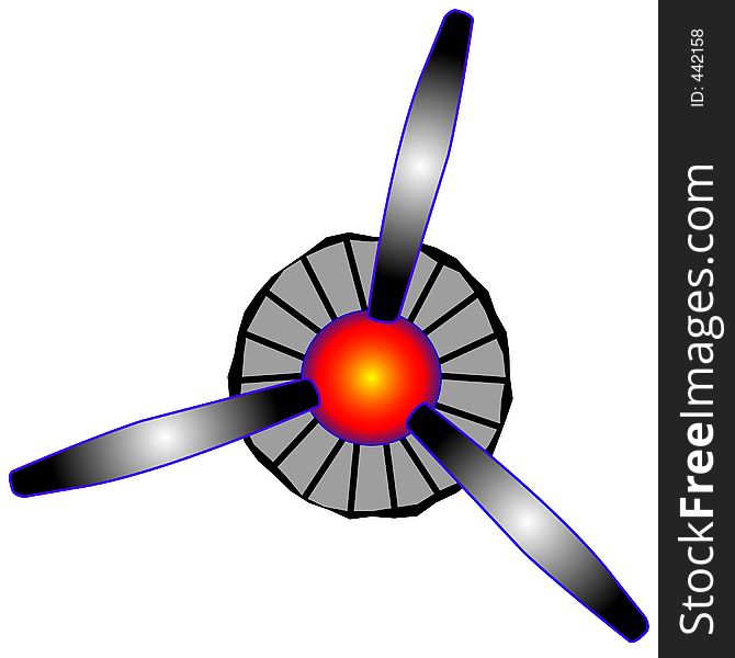 Front view of a airplane propeller and engine.