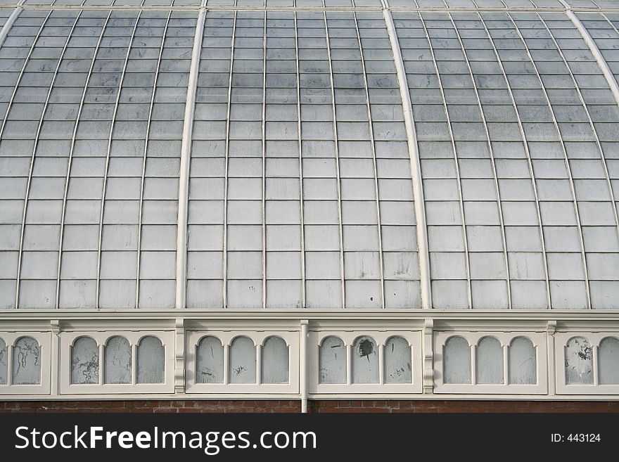 Glass roof of Conservatory of Flowers in San Francisco Golden Gate Park