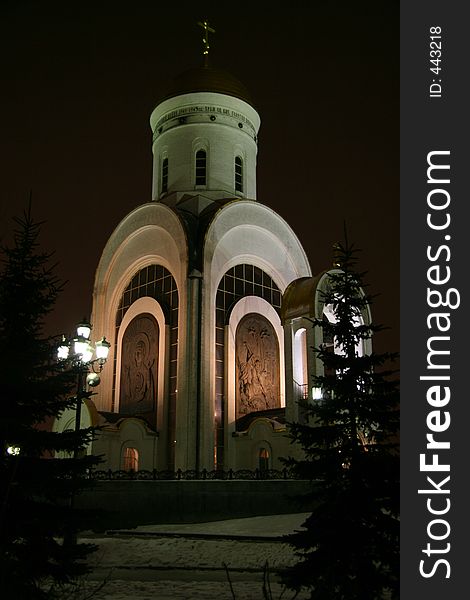 Saint George temple on the Poklonnaya Mountain. Russia, Moscow. Winter 2006.