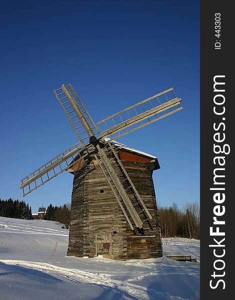 A windmill of XIX century and Russian winter. A windmill of XIX century and Russian winter