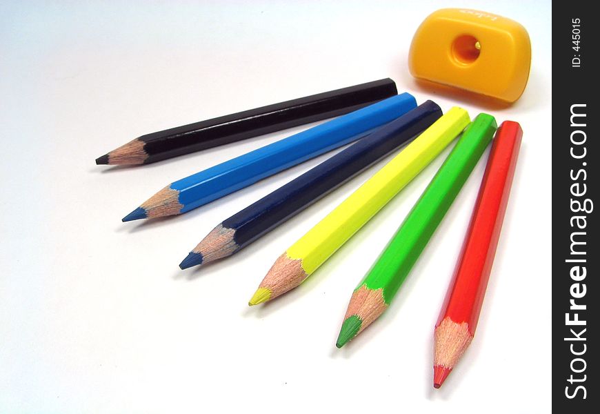 Composition from color pencils and sharpener. Composition from color pencils and sharpener