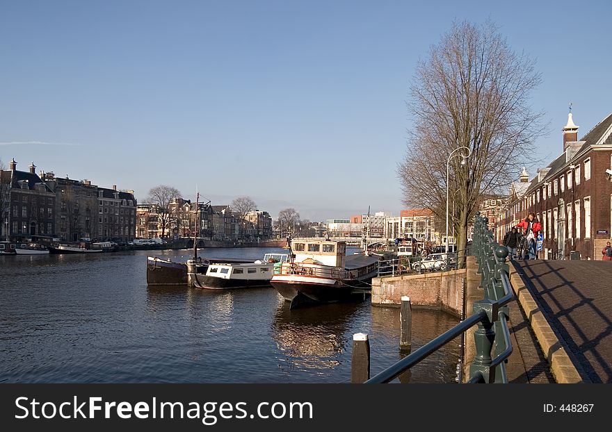 Amstel river with boats