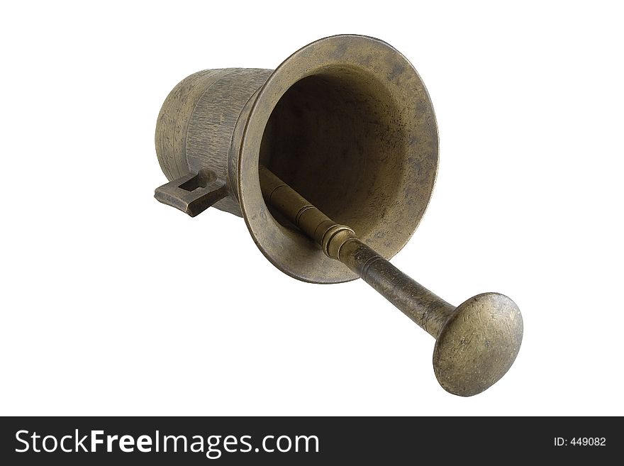 Old mortar and pestle isolated over white with clipping path