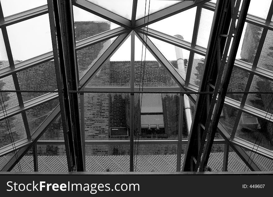 View trough skylight in the rainy day.