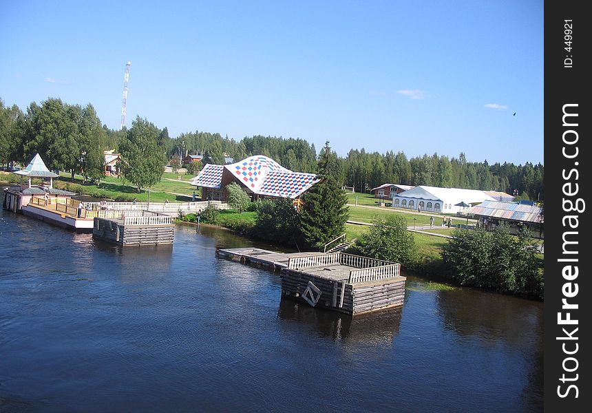 New village was created for nature rest and care of culture traditions, view from ship (St.Petersburg regio). New village was created for nature rest and care of culture traditions, view from ship (St.Petersburg regio)