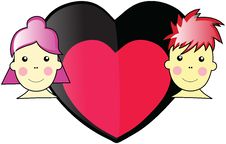 Valentine Boy And Girl WIth Love Heart In The Midd Stock Image