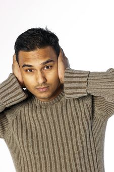 Young Man With Hands Over Ears Stock Image Young Man With Hands Over Ears Stock Image