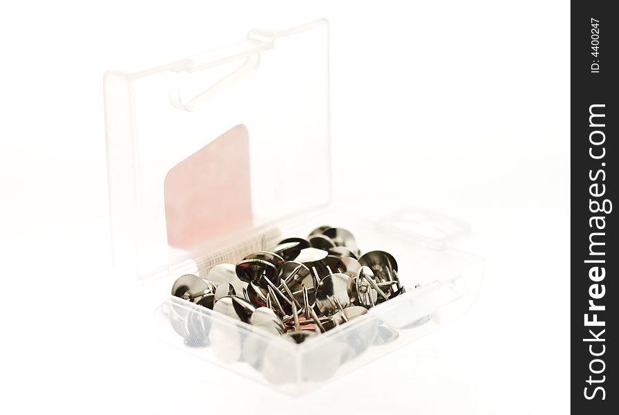 Isolated transparent box with steel nails. Isolated transparent box with steel nails