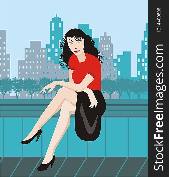 City, little, urban, women, scene, illustration. City, little, urban, women, scene, illustration