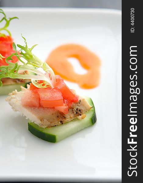 Fresh chicken salad with cucumber appetizer