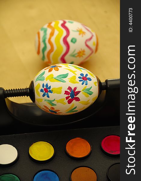 Colors and painted easter eggs. Colors and painted easter eggs