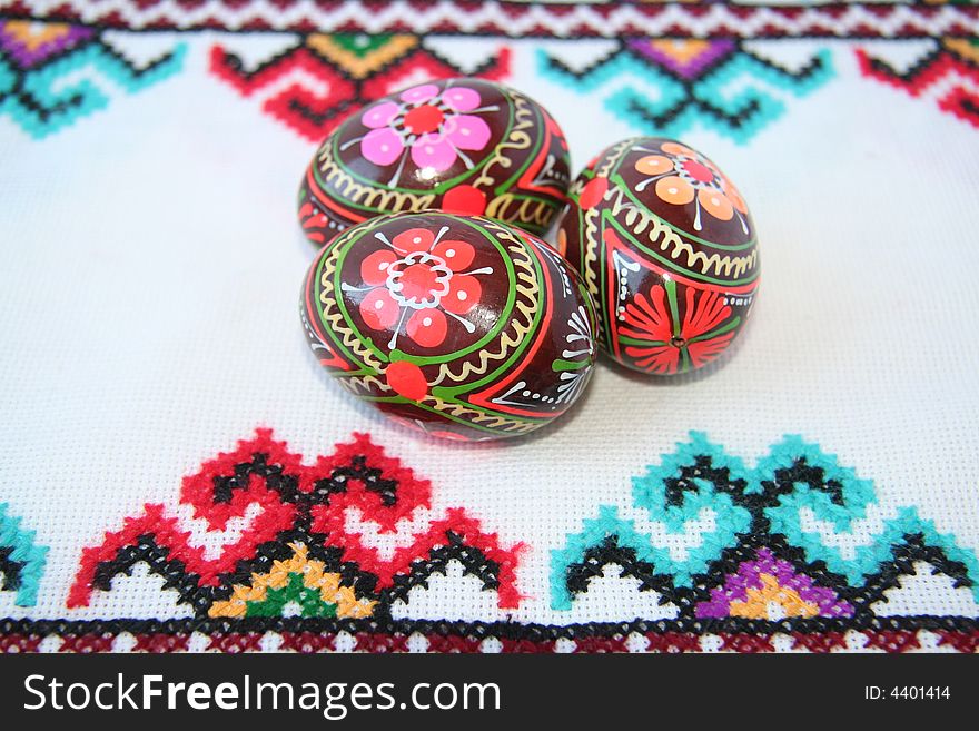 Easter eggs on ornament background. Easter eggs on ornament background.