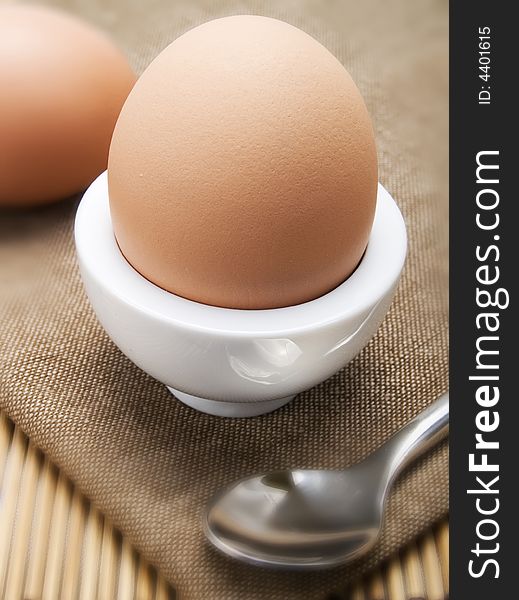 Close-up of an egg in an eggcup. Close-up of an egg in an eggcup