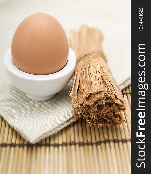 Close-up of an egg in an eggcup. Close-up of an egg in an eggcup