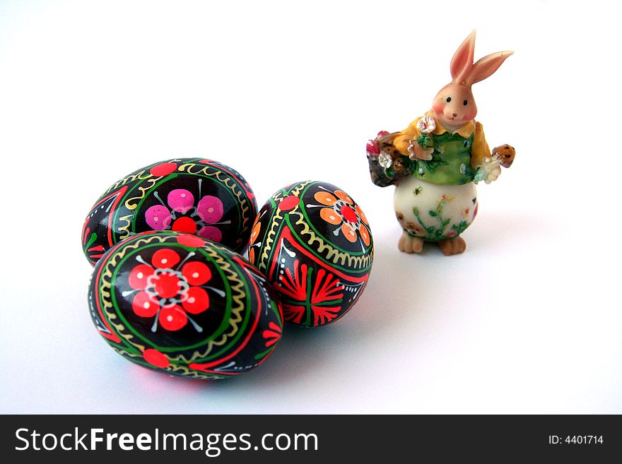 Easter eggs on ornament background. Easter eggs on ornament background.