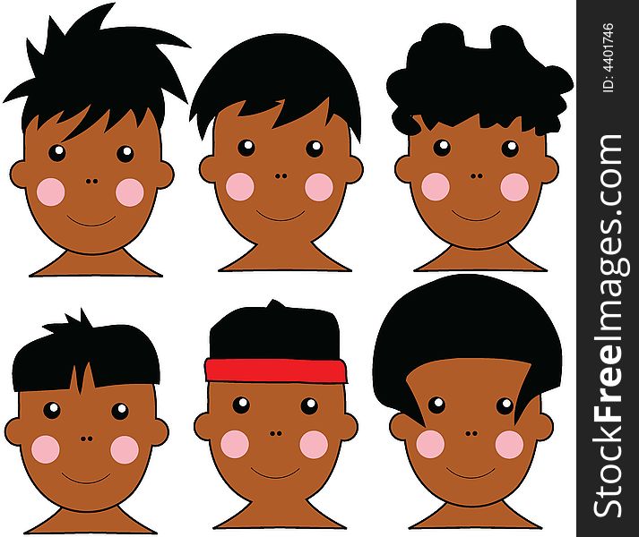 6 Cute African Kids Vector Illustration