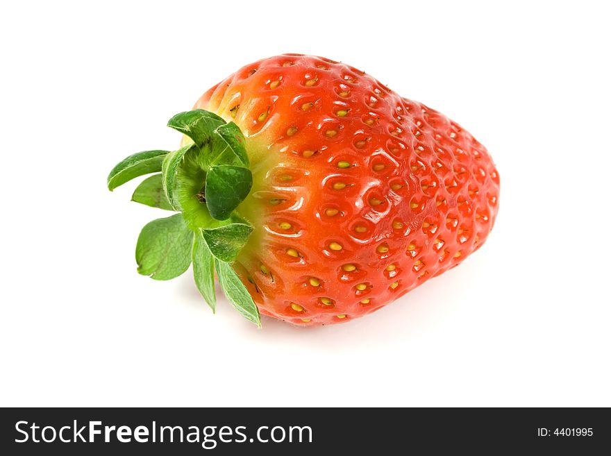 One strawberry closeup isolated on white