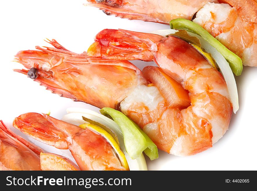 Large juicy boiled shrimps served on plate. Large juicy boiled shrimps served on plate