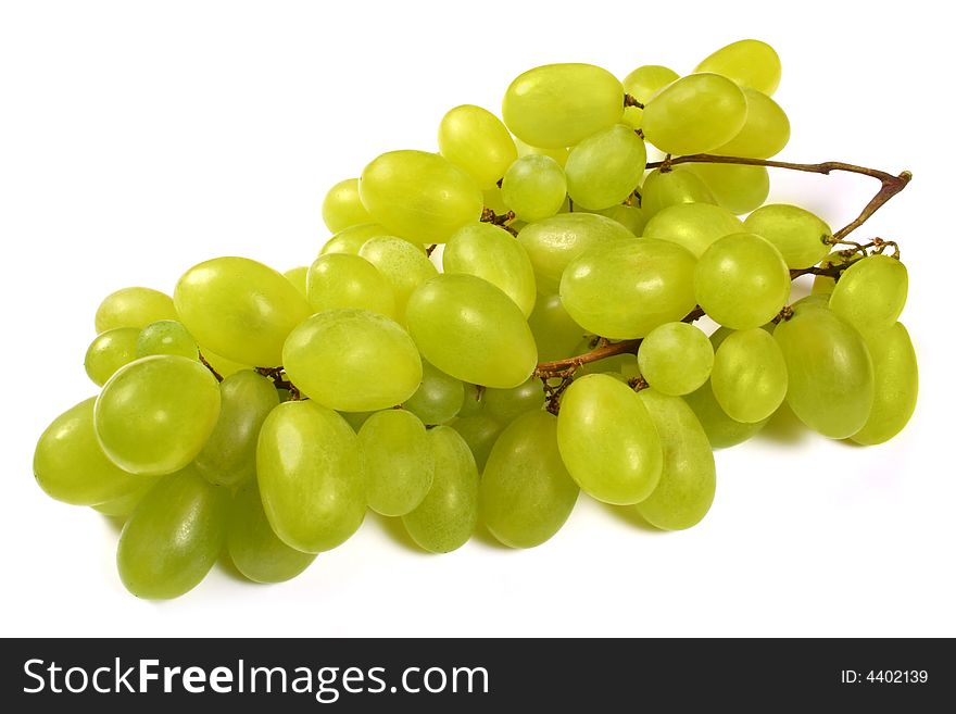 Green grapes on white background