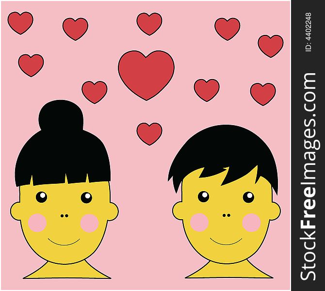 Boy and Girl In Love Illustration Vector With Hearts In Sky