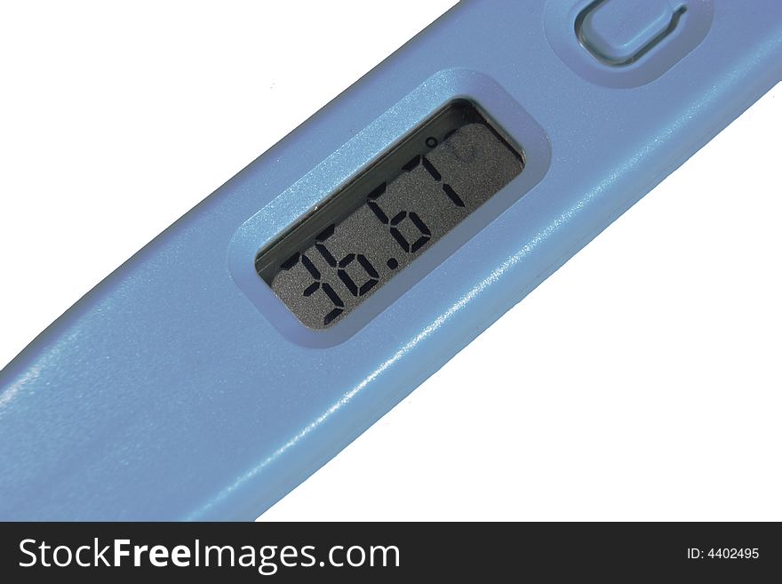 A view to a part of thermometer on a white background. A view to a part of thermometer on a white background