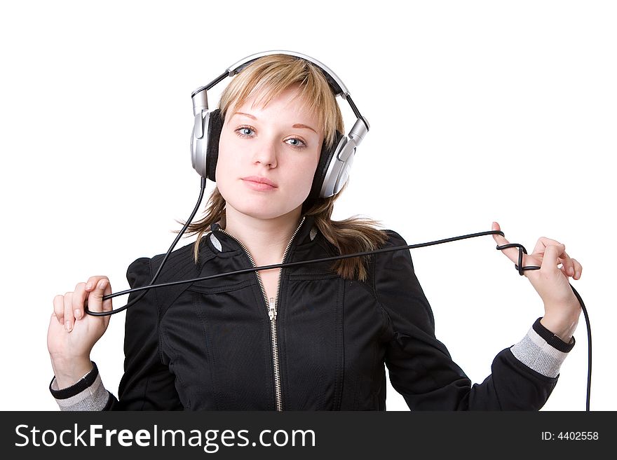 Girl with a cable of earphones